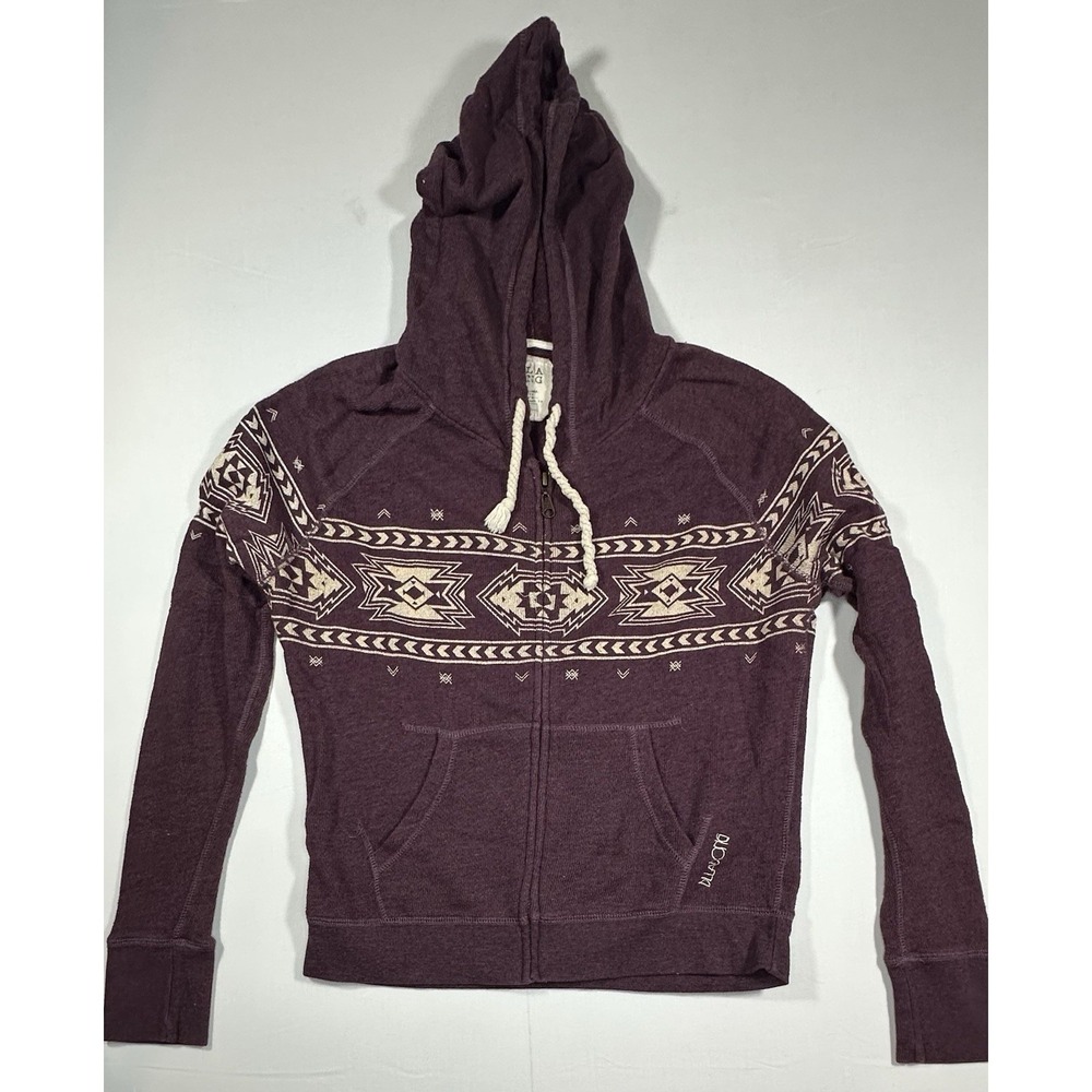 BILLABONG Full Zip Women's Medium Hoodie Sweater Sweatshirt Burgundy Aztec Print